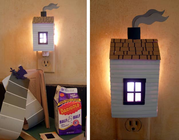 Repurposed from a milk carton and paint chips. Get more information here.