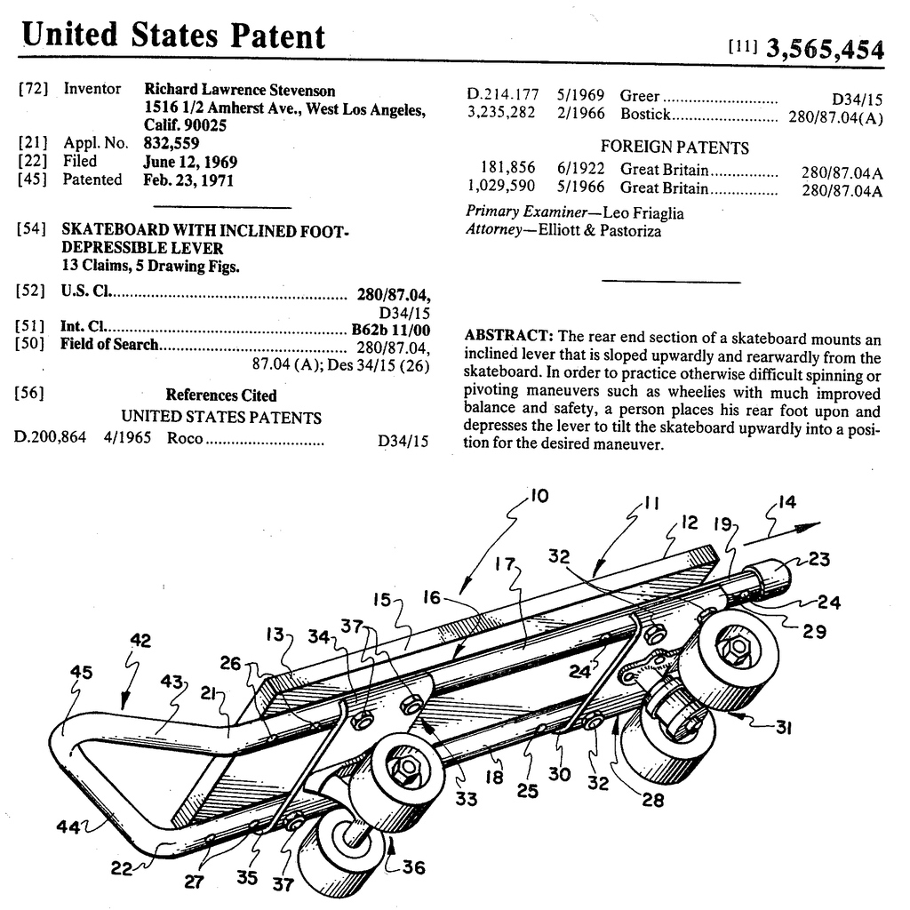 Larry Stevenson's 1969 Kicktail Patent
