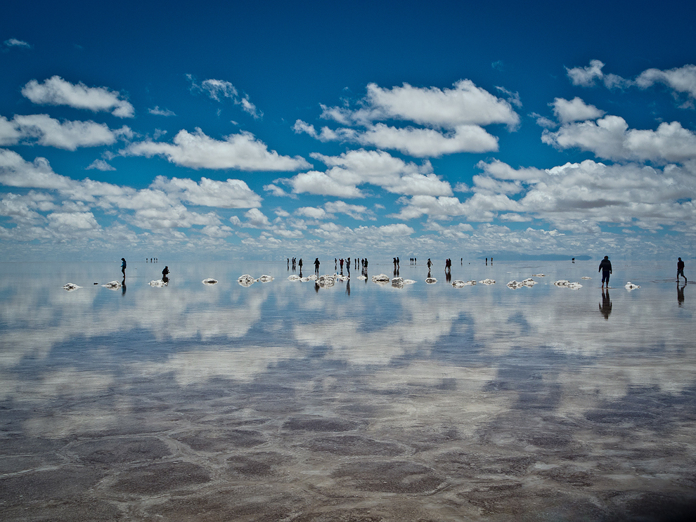 At 4,000 square miles, Salar du Ayuni in Bolivia is the world's largest salt flat and produces surreal reflections when it's covered in water.