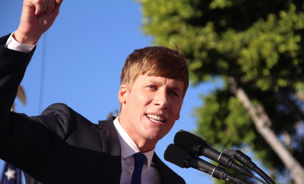 Channeling legendary gay-rights activist Harvey Milk, Oscar winning screenwriter Dustin Lance Black opened the evening's ceremony with a rallying introduction, "My name is Dustin Lance Black and I'm here to recruit you!" Black encouraged celebrating activists to take the "good feelings" of the day's triumph and use them to fight anti-marriage equality laws in states like Texas, Virginia and Pennsylvania. "We need to ask for more than crumbs," Black said, referencing Harvey Milk's axiom: "If they give you a crumb, they can take that crumb away. But if they give you freedom, it's pretty hard to take that away."To watch Black's play "8" about the legal case brought against Prop 8 click here.