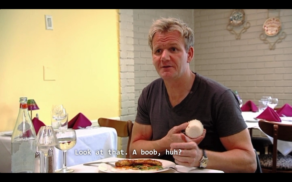 A word of wisdom to aspiring chefs: "rice boob" is never the look.