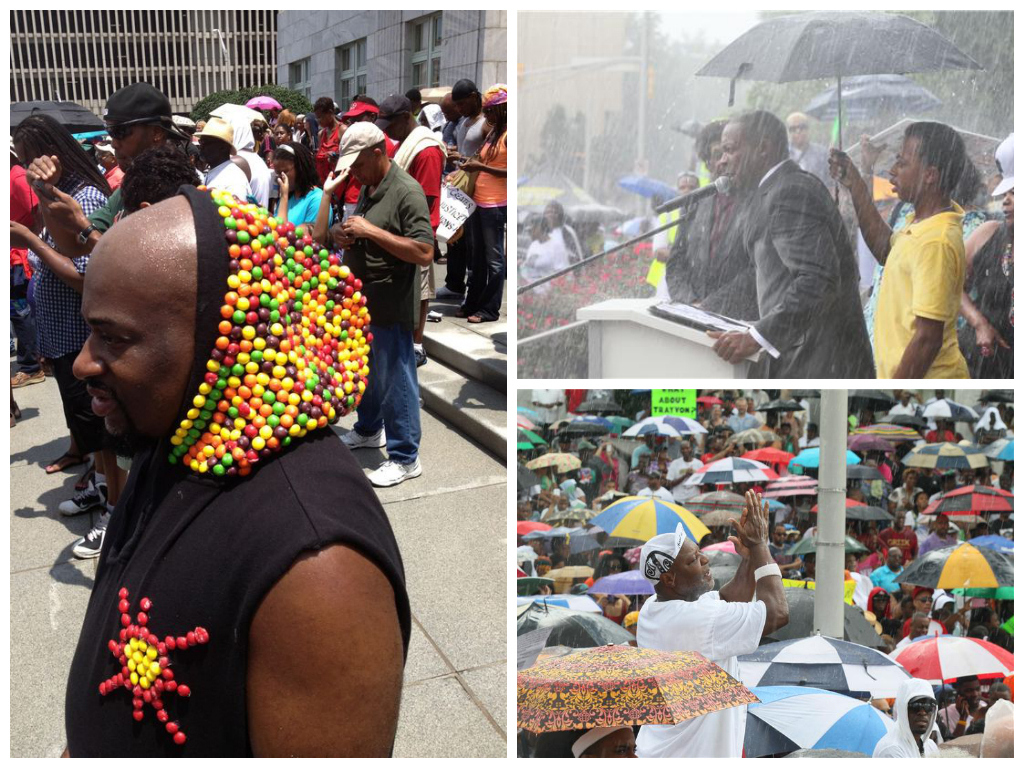 Even as the rain poured down on the large crowds gathered outside the Richard B. Russell Federal Building in Atlanta, protestors rallied and listened to speeches by Martin Luther King III and Bernice King.