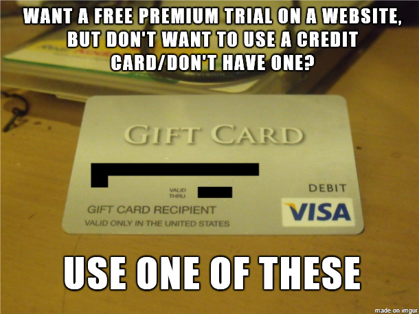 Use Visa gift cards to get free trials online.