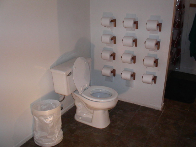 In another "why didn't I think of that?" project, noahw shows us how to install twelve rolls of toilet paper to save you storage space and crouched walks to the cabinet with pants around your ankles. Noah shows some clever ways to lay out the grid so you don't arrange your rolls haphazardly, and you can take care of this in an afternoon if you've got a nice section of drywall next to your commode. If you make it, you can mix and match toilet paper brands to meet His and Her specifications for texture and durability, store entire packs on your walls, and delight a few malicious kittens who have a deep-seated and violent hatred of toilet tissue.