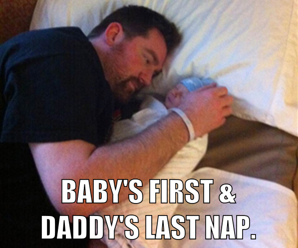 New dads may have all the fun gear in the world (and still-clean houses!), but still wear a panicked look on their face that says “oh god, please don’t sneeze within a football field’s distance of my baby.” Cool down, bro. Geez.