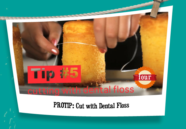 That's right, cutting cake with floss actually works better because it doesn't flatten it. These guys actually have a lot of other ideas, such as baking in tin cans and others. You can find their summer food hacks here.