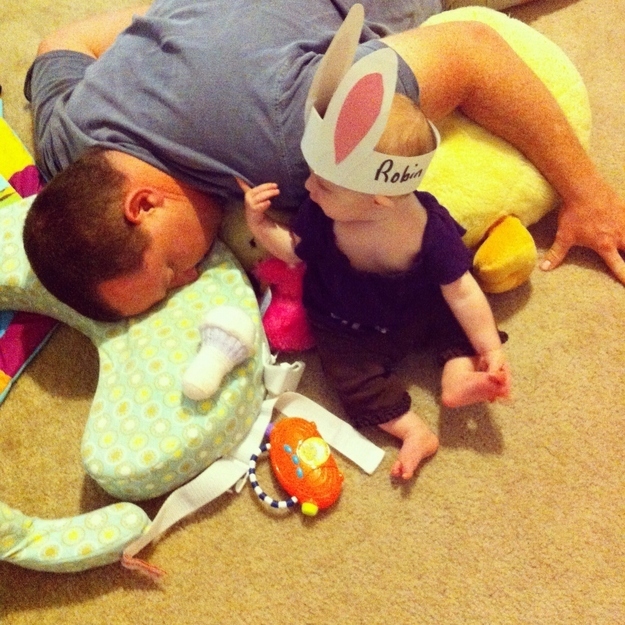 Nowadays, when we have to wake up extra early, we grumble through it. Not babies! They wake up excited and ready to start the day. They don't care what hour it is! They're done sleeping - time to play!