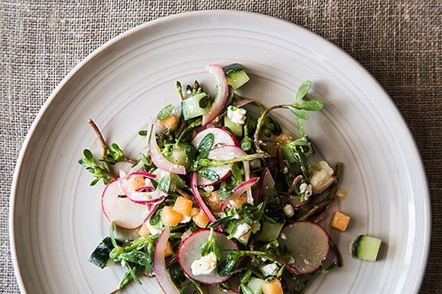 If you've never tried purslane (a citrusy-tasting green with almost succulent-like leaves), this is a good induction to the fan club. Get the full recipe at Food52.