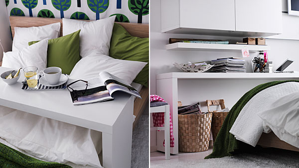 console table behind bed