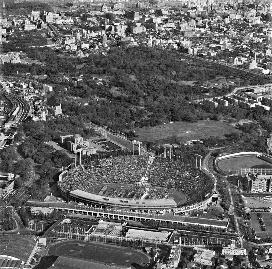 The National Stadium in 1964. The Stadium was used for the opening ceremony and track field during the 1964 Summer Olympics.
