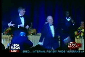 While not exactly an "outreach effort," Karl Rove did dance like a drunken robot and play with his cell phone while cast members of Whose Line Is It Anyway? rapped. This was on stage during the 2007 Radio and Television Correspondents’ Association Dinner.