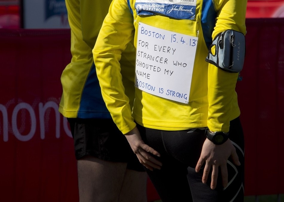 Boston Strong Runners Marathon Tribute Blue Yellow T Shirt