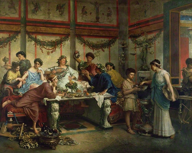 Wealthy Romans would have extravagant and decadent banquets that lasted for hours; in order to continue eating, they would induce vomiting.