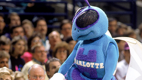 Hugo is by far the most awesome mascot to ever grace the NBA. He had kick ass dance moves. He was designed by Jim Henson's daughter. Plus he was given the name Hugo a year before Hurricane Hugo hit North Carolina! That's one powerful teal and purple bug.Hugo also won best mascot in the NBA for two years, as voted on by Inside Stuff Magazine.Plus, who can forget the story of the kid who pooped all over him?