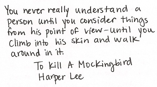 Harper Lee..To Kill A Mockingbird is an absolute favorite of mine. Though she wrote during times when there was segregation, this quote holds true today when looking at issues we face in the 21st century.