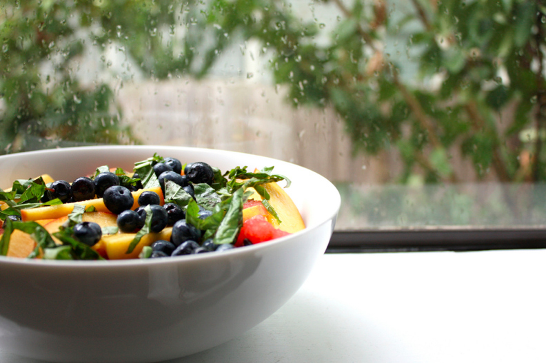 For a seriously refined fruit salad try adding basil or mint with juicy peaches or berries.