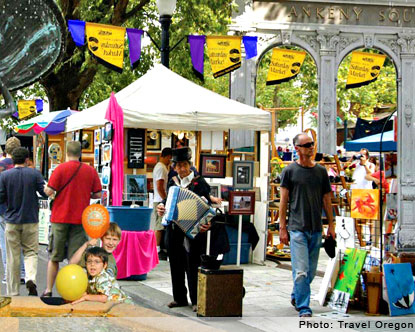Every Sat and Sunday the largest continually operated outdoor market in the US sets up in the Old Town neighborhood. With 400 members, the Saturday Market has a near endless variety of vendors and artists selling their wears, and provides a opportunity to see of Portland's more colorful residents.