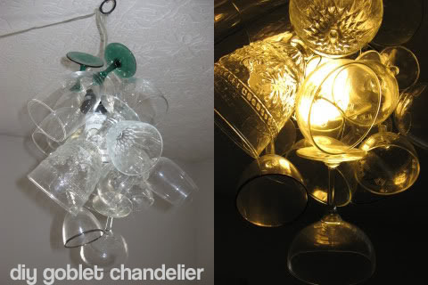 The $6000 glass goblet chandelier is a bit too rich for your blood. Buy dollar store glassware, and rig your own light fixture up for about $24.You save: $5976