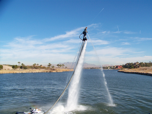 If just going splash isn't your thing, you could try flyboarding instead. It's basically a water-powered jet pack and you can fly up to 45 ft in the air. Oh, that's all.