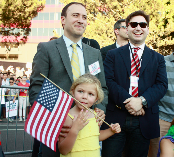A daughter and her two fathers (who plan to get married as soon as possible).