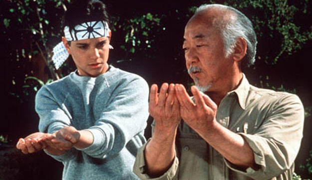 Mr. Miyagi teaches Daniel Larusso and Julie Pierce (yeah, don't forget about The Next Karate Kid) the importance of self-defense, whether you're waxing a car, fighting a skeleton, or trying to protect a hawk.