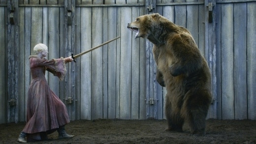 Or at least wrestles that Mrs. Norris-direwolf creature.