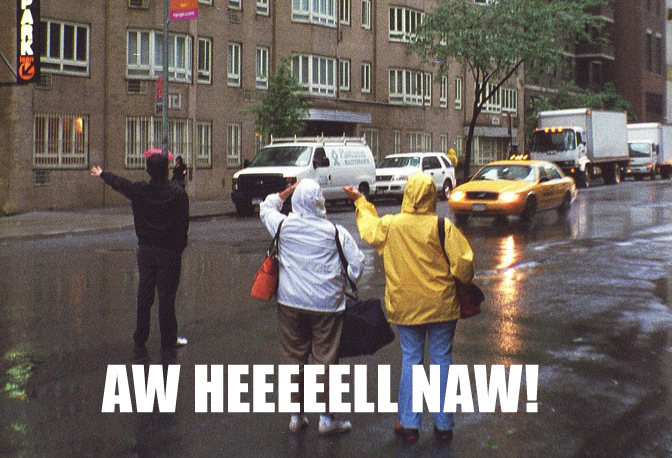 Evil Super Power: Hail Raiser senses when a citizen is hailing a cab and moves in front to steal it without any fucks given.Spotted Raising Hell At: Any city street to ever exist.