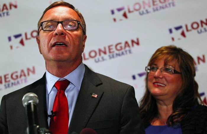 Republican U.S. Senate candidate Steve Lonegan, with his wife Lorraine by his side, makes his victory speech after securing the nomination in the special election primary.
