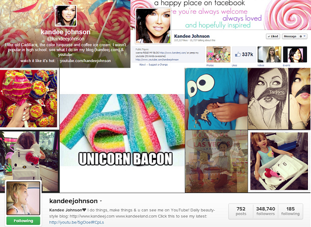 Ok, maybe not. But she's easily accessible in the 3 Social Media outlets everyone knows about:Twitter.com/kandeejohnsonFacebook.com/kandeethemakeupartistinstagram.com/kandeejohnsonShe also blogs daily on kandeej.com - anything & everything beauty/cosmetics-related, a wide variety of tutorials, and giveaways.Her more personal blog, kandeelandkandeeland.blogspot.com focuses more on her life as a Mom.