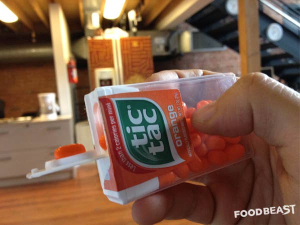 You know how when you violently shake a container of Tic Tacs into your palm it seems as though you always end up with zero or seven? Avoid that altogether by letting a mint gently glide into the tiny lid crevice.