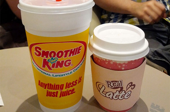How bad can a smoothie be—it's basically just like eating a lot of fruit, right? Wrong. Smoothies can be nutritional bombs, with lots of added sugar and non-fruit fillers. Take Smoothie King's The Hulk Strawberry, a "nutritious smoothie meal." The 40-ounce serving of this shake contains enough calories for an entire day (1,928) plus 64 grams of fat and 250 grams of sugar! Eat a piece of fruit and drink some milk instead to satisfy your cravings.