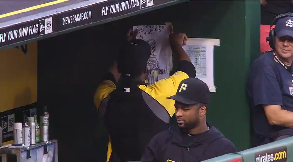 So he hung it in the dugout, like a proud parent displaying their child's work on the fridge.