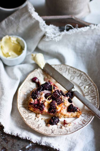 Protip: To make the blackberries more visible, line the bottom of your pan with berries as well as mixing them into the batter. This way, when you take the finished scones out of the pan, there will be a layer of berries on-top! Recipe here.