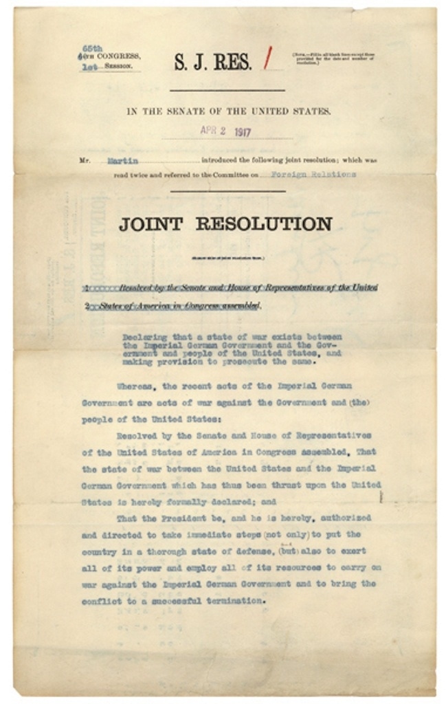 The Senate approved the resolution by a vote of 82-6 on April 4, 1917.