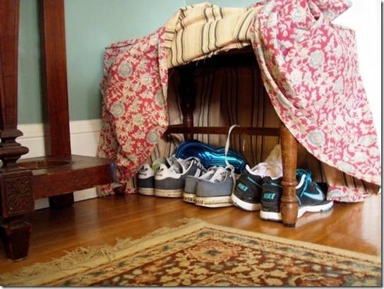 What's great about storing shoes underneath a bench is that you have a seat to sit on while putting them on.