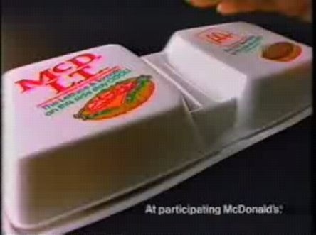 McDonald's McDLT. Back when it debuted in 1985. To keep the hot side hot and the cool side cool, McDonald's had created a special, partitioned Styrofoam container for the McDLT. And the hippie movement of the late '80s drove McDonald's to get rid of their Styrofoam packaging. Without that, the McDLT couldn't deliver on its temperature promises, and, in 1990, it was discontinued.