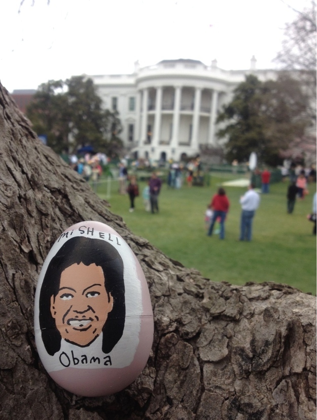 "Snuck a bunch of these into the White House Easter egg hunt today. Hid them all over Obama’s front lawn."