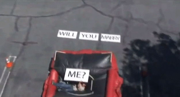 Thankfully, the airbag worked. (And thankfully she said yes.)