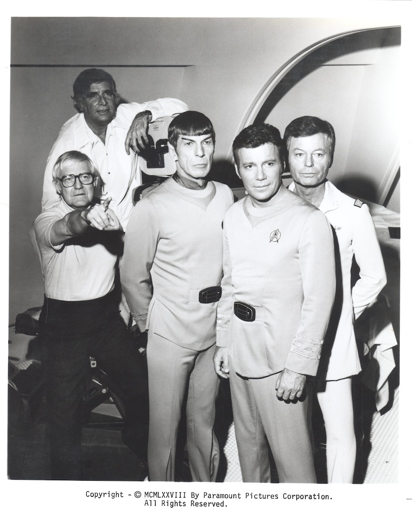 From left: Gene Roddenberry, Robert Wise (director), Leonard Nimoy, William Shatner, DeForest Kelley.
