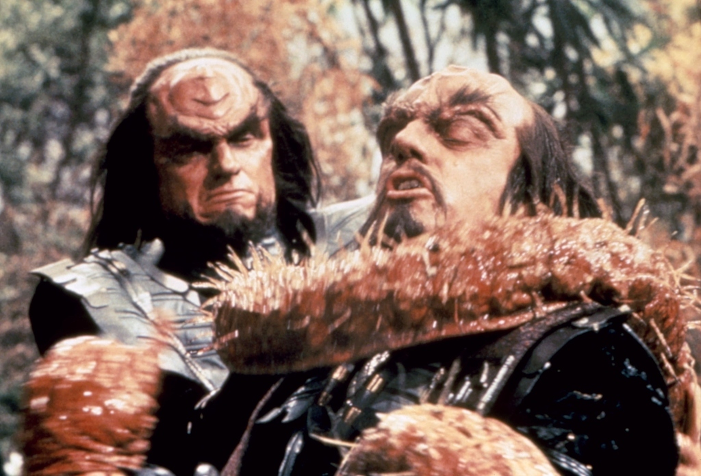 The basic sound of the original language was developed first by actor James Doohan, aka "Scotty," and was further developed into a fully fleshed language by Marc Okrand, a linguist. Notable phrase:Jiqeh - I am Angry
