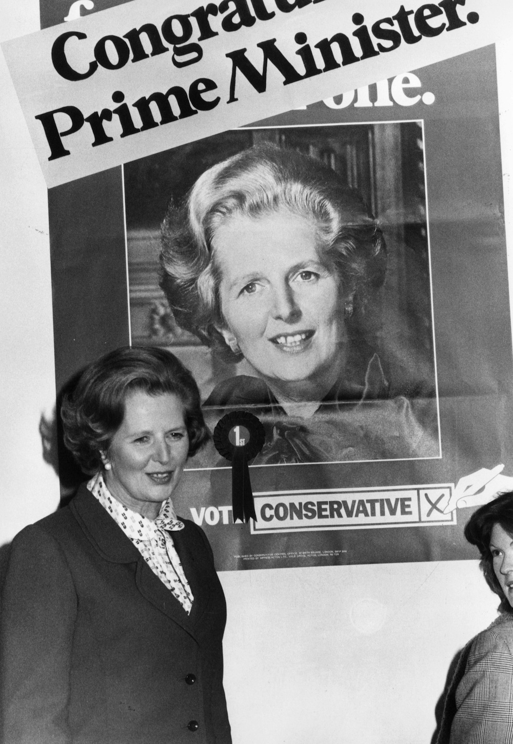 Thatcher is elected the first female prime minister with a slim majority. She is 53.