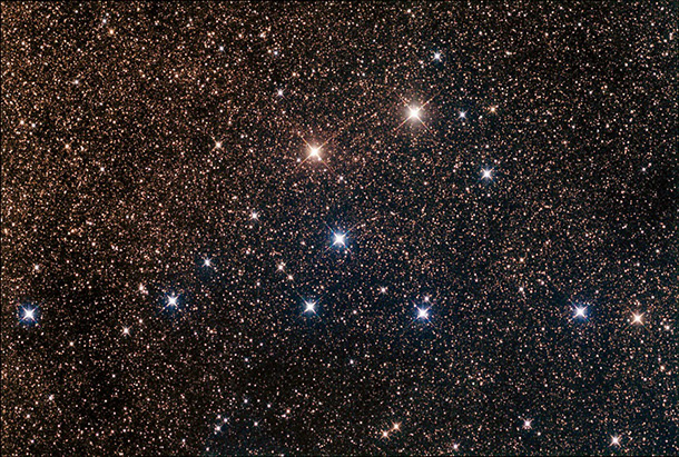 Also known as Brocchi's Cluster (for the astronomer that first officially charted it), this line of 30 stars spreads over the sky at a length almost double the diameter of a full moon. To the naked eye, it's a significant patch of light—but with binoculars, the stars take their "fashionable" shape.