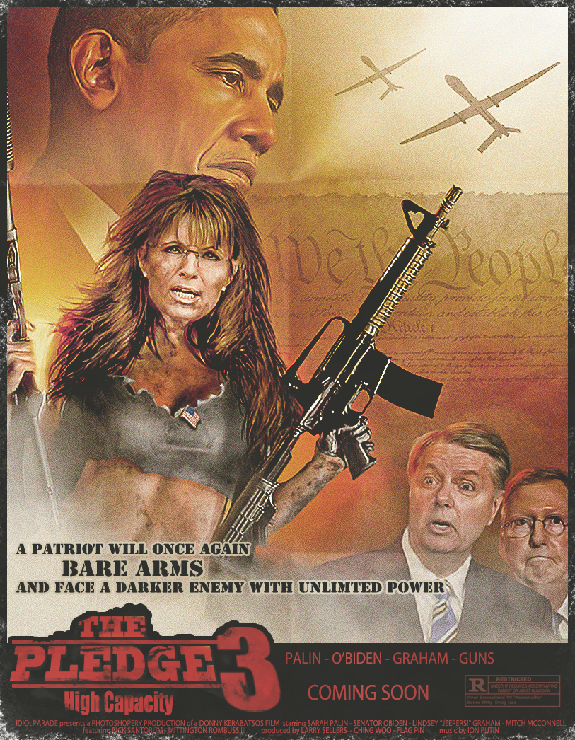Destroying the greedy middle class has also gutted the source of President O'biden's power. Now as his reign ends, he'll make one last terrifying act of vengeance - turn his armada of killer drones against America! Palin may have lost her allies, and her bus, but she still got her right to bare arms!