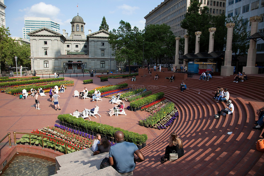 Officially Pioneer Courthouse Square, "Portland's Living Room" serves as the heart of the city and is the site of dozens of planned and impromptu events, rallies and protests. While you are there see the "Weather Machine" where at noon each day the 33 foot column with a orb placed on top will announce the next days weather with a flash of lights and mist. Also see the sign post with the distance and direction to dozens of cities listed and the "Umbrella Man" a homage to Portland's wet reputation.