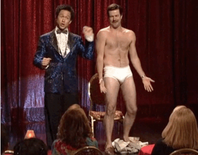 With Joseph-Gordon Levitt in the SNL hypnotist sketch.