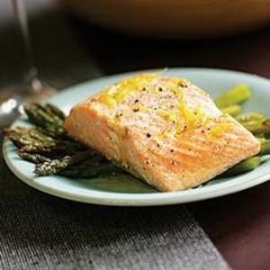 Roast the first wild salmon fillets of the season on a bed of pencil-thin asparagus. Finish with a drizzle of lemon-infused olive oil for a no-fuss main course you can slide into the oven just before you take the ravioli to the table.