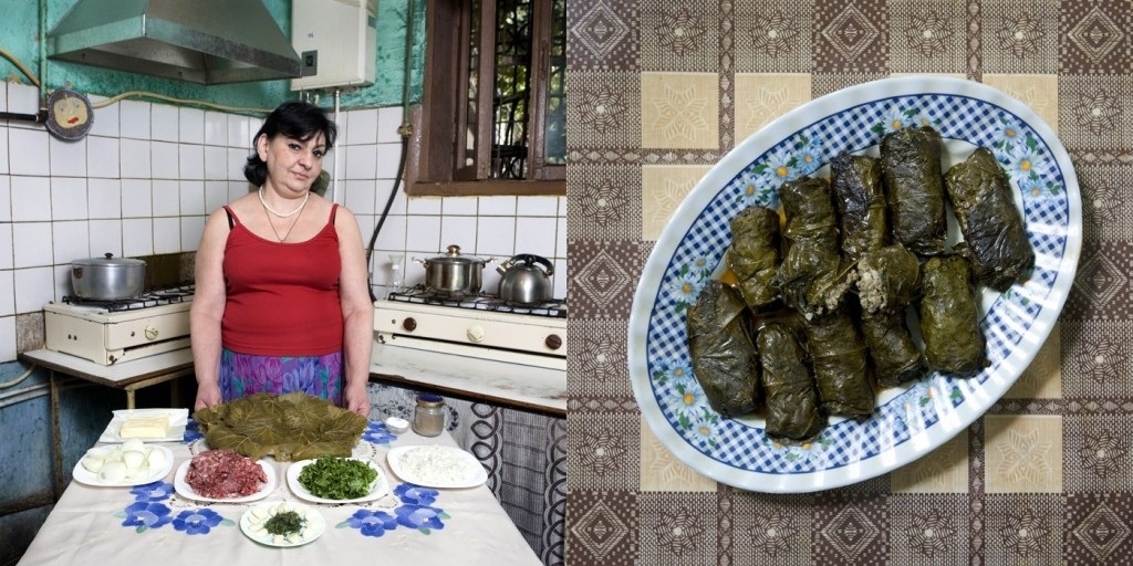 Jenya Shalikashuili, 58 years old. Tolma (roll of beef and rice wrapped into grape leaves)