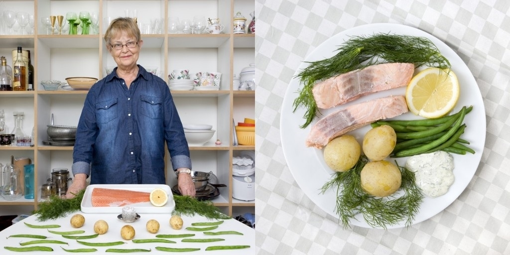 Brigitta Fransson, 70 years old. Inkokt Lax – (poached cold salmon and vegetables)