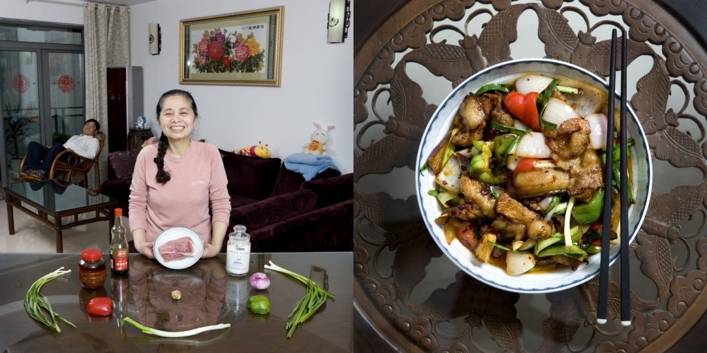 Pan Guang Mei, 62 years old. Hui Guo Rou (twice-cooked pork with vegetables)