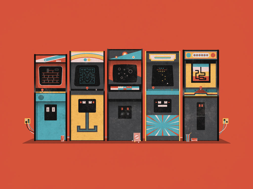 Illustrated with aplomb by the design nerds at DKNG Studios, this beautiful graphic, entitled “Arcade“, pays homage to 5 classic video games from the neon-hued '80s — Donkey Kong, Pac-Man, Asteroids, Galaga, and Dig Dug — with color and verve. 24" x 18" prints are available for $60 at IAm8Bit.